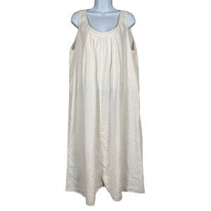 Vivid 100% Linen Maxi Dress L White Sleeveless Scoop Neck Lagenlook Lightweight
